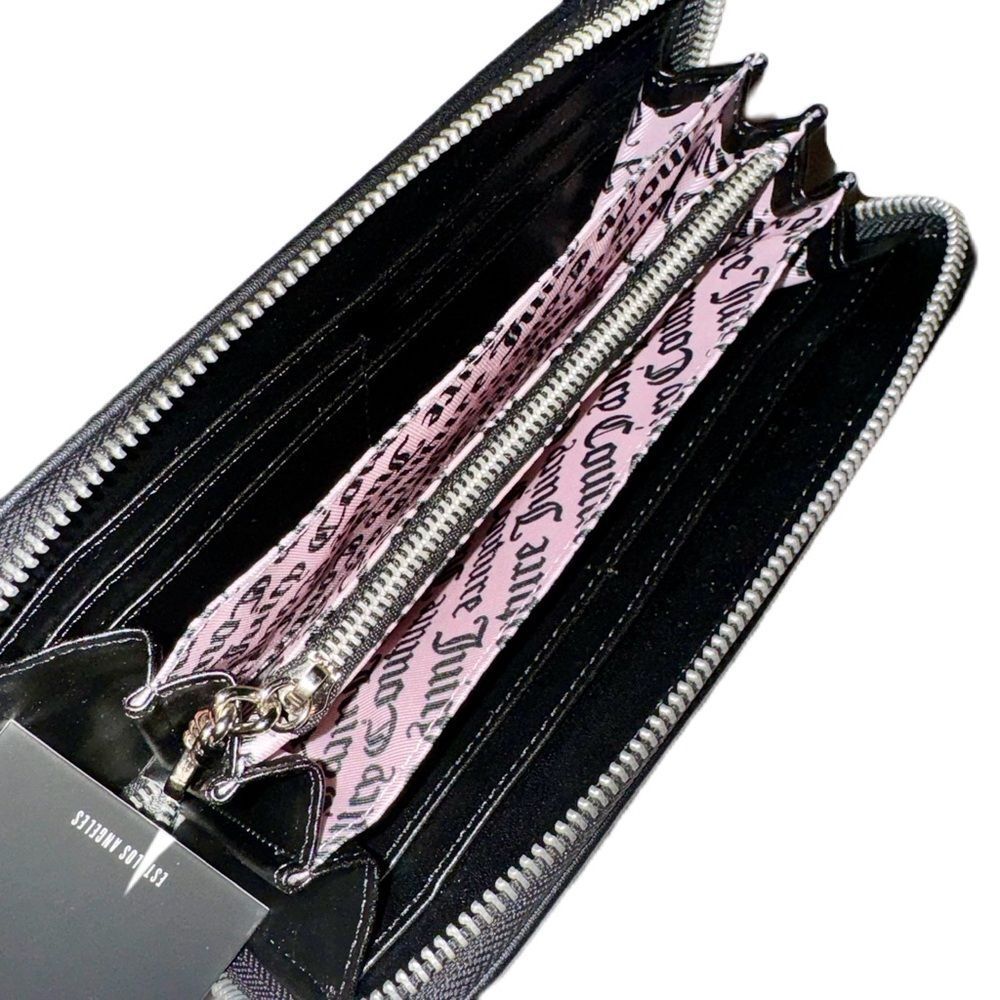 Juicy Couture Black Velour Twig Dogs Logo Embroidered Wallet Wristlet Clutch Bag - Picture 12 of 13